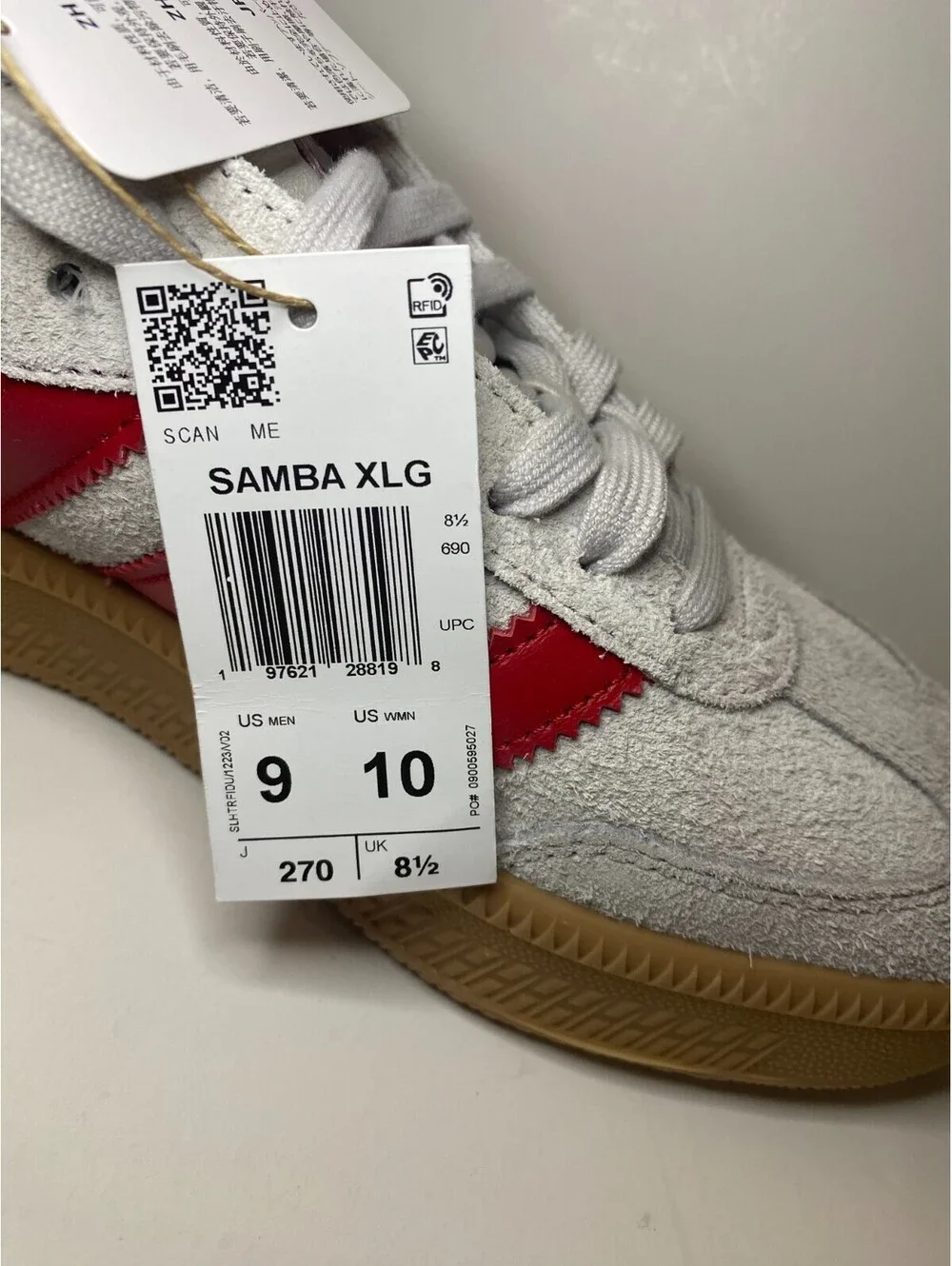 Adidas Samba XLG JS3826 Mens Sneakers US 9 Gray Scarlet Gum Suede Athletic Shoes